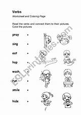 Action Verbs Words Coloring Worksheet Worksheets Actions Preview Matching Esl sketch template