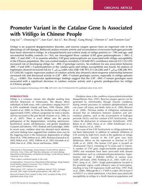 Pdf Promoter Variant In The Catalase Gene Is Associated With Vitiligo