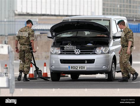 army searching cars   security checkpoint uk stock photo