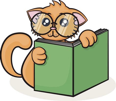 Cute Pussy Cat Kitten Wearing Glasses Reading Book Brown