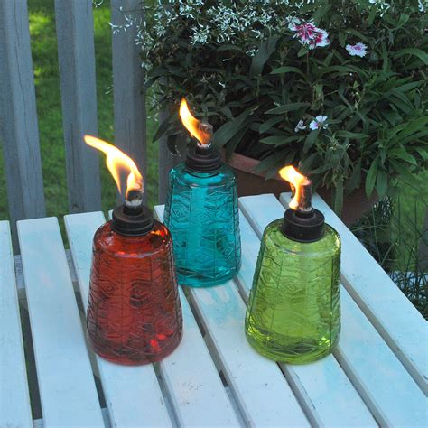 tiki brand   molded glass table torch red green  blue  pack ebay