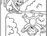 Monkey Coloring Pages Hanging Sock Cartoon Girl Getcolorings Baby Adults Color Print Printable sketch template