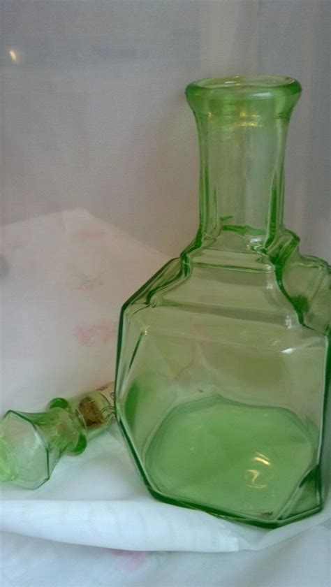 vintage green depression glass decanter whiskey scotch liquor
