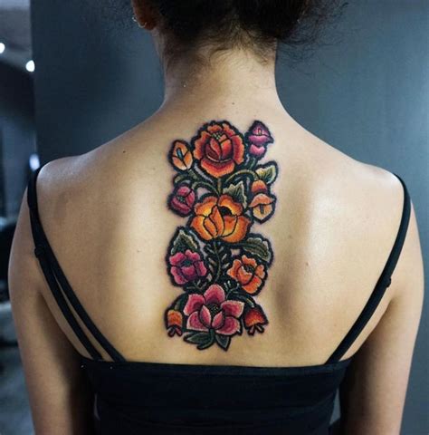 Embroidered Flowers Back Piece Best Tattoo Design Ideas