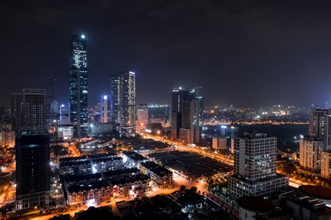 wallpaper city hanoi skyline night lights skyscraper road