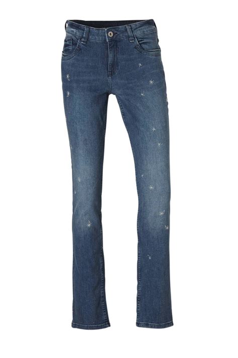 ca  denim slim fit jeans met borduursels wehkamp