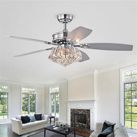 indoor chrome reversible ceiling fan  crystal light kit