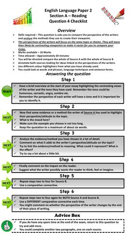 aqa english language paper  question  revision checklist teaching
