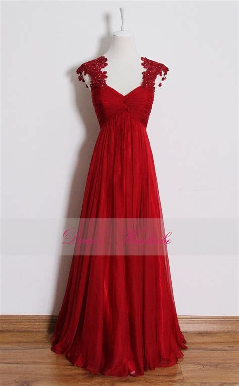 red lace prom dress long empire waist bridesmaid dresses