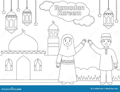 coloring book  ramadan kareem illustration vector design stock vector