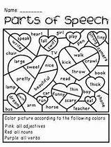 Coloring Speech Parts Language Activities Activity Pages Grammar Worksheets Valentines Grade Arts Color Valentine Classroom Teaching First Fun Adjectives Worksheet sketch template