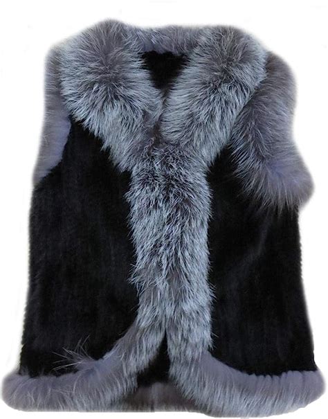 women s elegant real mink fur vest with sliver fox fur collar mink fur