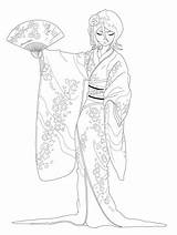 Coloriage Kimono Imprimer Geisha Mannequin Habiller Modele Lineart Th04 Incroyable sketch template