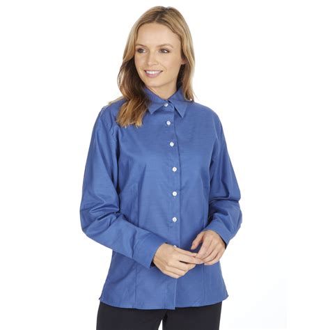 Ladies Womens Oxford Shirt Plain Formal Smart Work Long Sleeved Easy