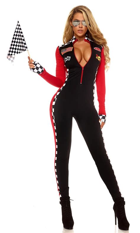 long sleeve spandex women race car costume jumpsuit sexy race car driver halloween costumes