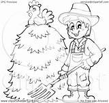 Farmer Hay Happy Outlined Pile Illustration Clipart Pitchfork Holding Royalty Chicken Top Visekart Vector sketch template
