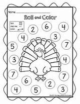 Turkey Roll Worksheet Color Thanksgiving Kindergarten Printables Subject Math Grade Prek sketch template