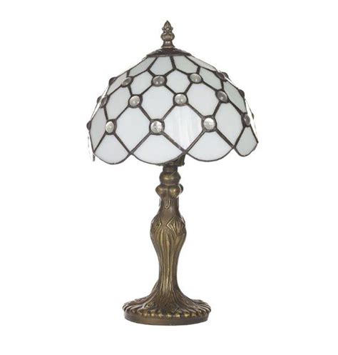 Cloughton 8 Tiffany Antique Brass Lamp With Beaded White Shade