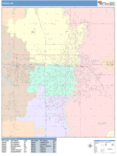 fargo north dakota wall map color cast style  marketmaps mapsalescom