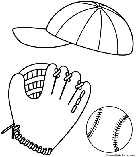 baseball cap glove  ball coloring page sports