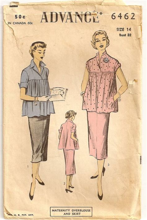 Vintage 50s Advance 6462 Retro Maternity Blouse And Skirt Sewing