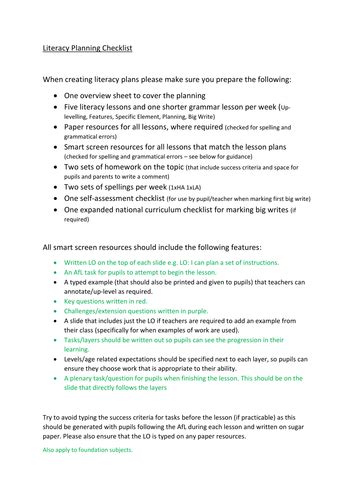 checklists  planning english  maths teaching resources