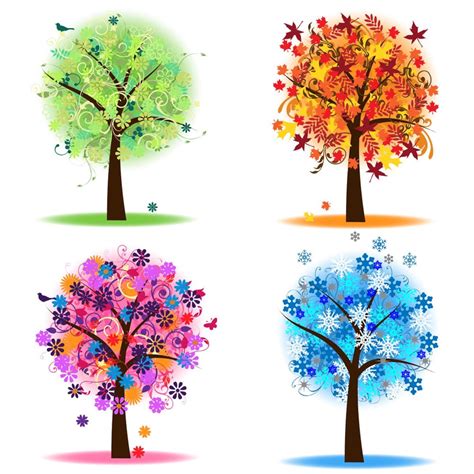 seasons trees clipart clip art spring summer winter fall etsy