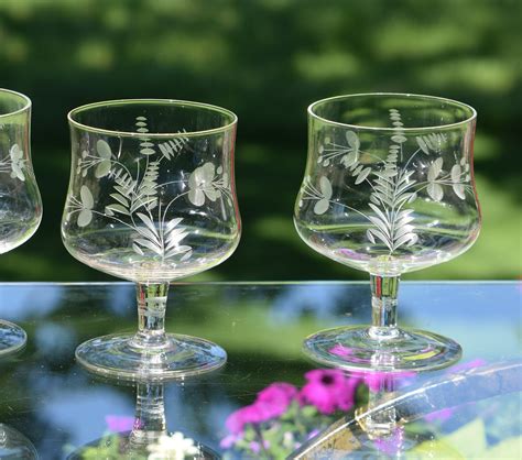 vintage etched glass brandy snifter glasses ~ cocktail