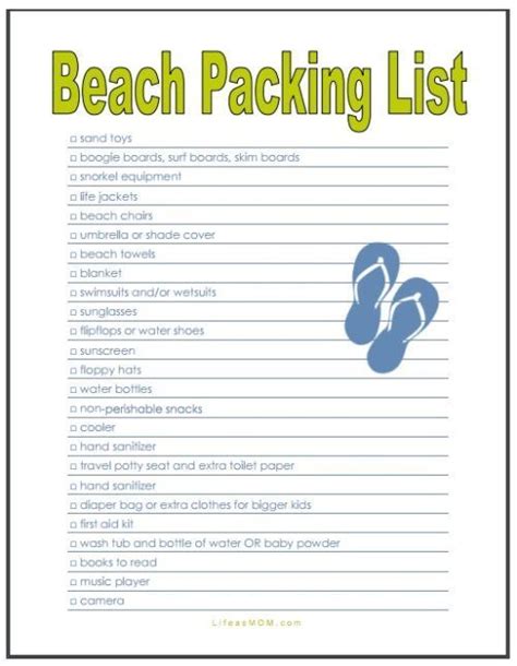 beach packing list  printable  life  mom beach vacation