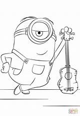 Minion Stuart Coloring Pages Drawing Guitar Minions Kevin Outline Kids Printable Clipart Stewart Do Cartoon Obrazy Drawings Color Dot Characters sketch template