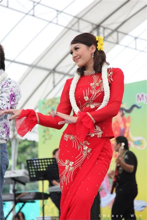 thet mon myint with red color myanmar thingyan fashion dress
