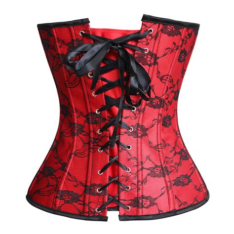 sexy red strapless lace trim ruffles bust overbust