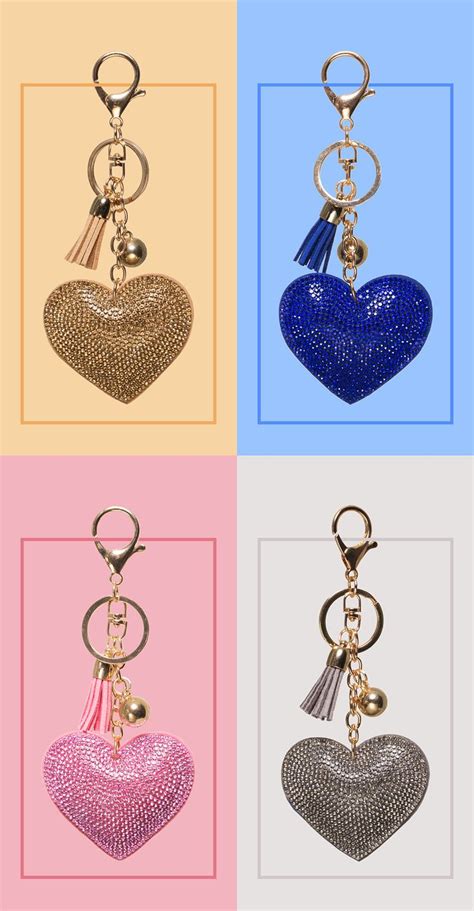 pink bling heart keychain tassel keychain key chain key