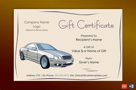 autos gift certificate template gct automotive gift certificate