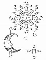 Moon Coloring Sun Star Vintage Pages Printable sketch template