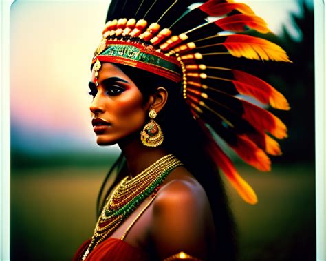 lexica indian princess headdress defiant beautiful  photo