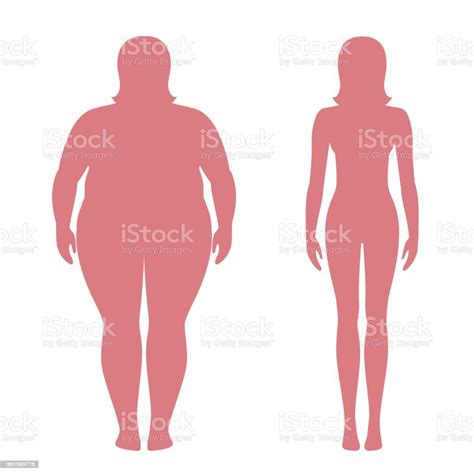 vector illustration of fat and slim woman silhouettes weight loss