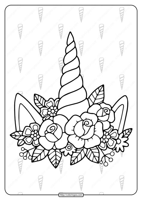 printable unicorn horn  flowers coloring page unicorn coloring