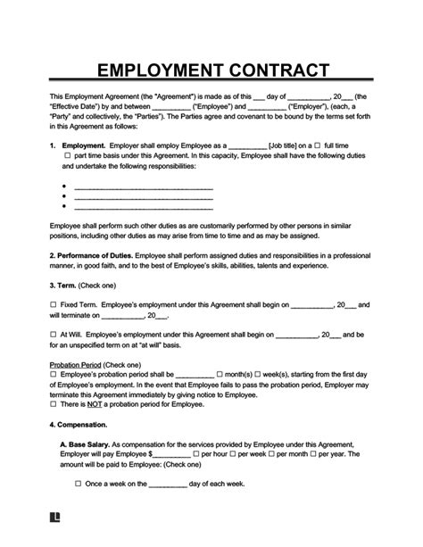 employment contract template word doctemplates