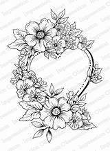 Impression Obsession Cling Caldwell Tara Mounted Stamp Rubber Floral Spring Heart sketch template