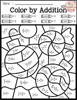 Math Number Color Addition Winter Code Worksheets Coloring Grade 2nd Subtraction Christmas Printable Pages First Teacherspayteachers sketch template