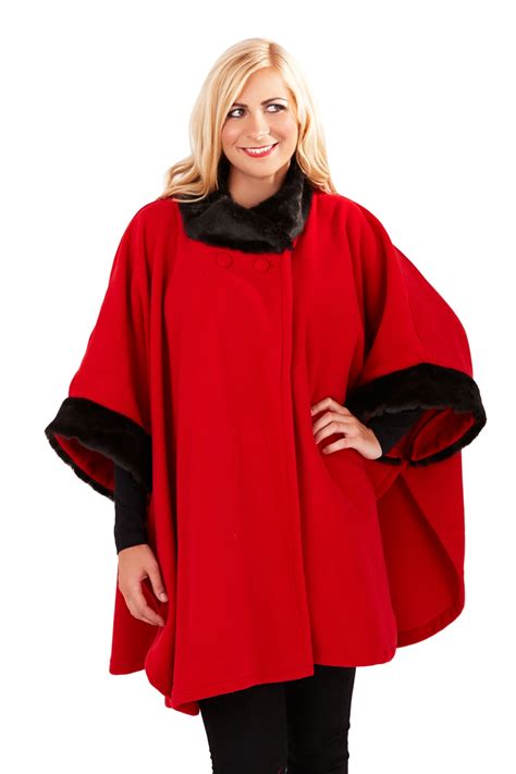 womens ladies faux fur collar shawl throw cape wrap poncho winter coat