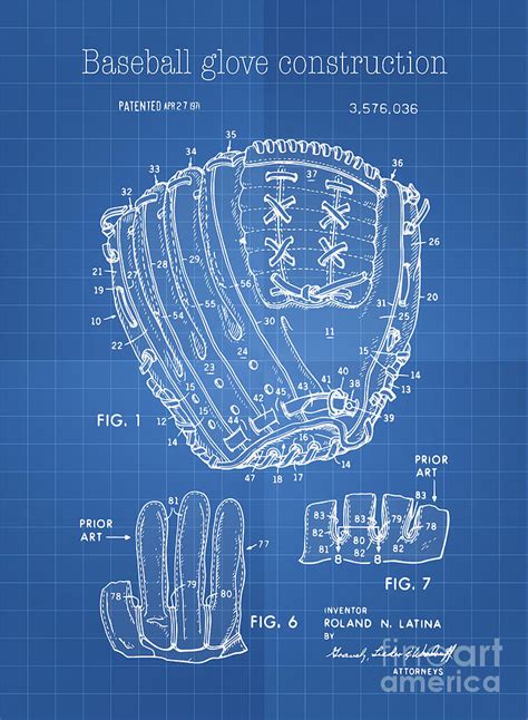 baseball glove construction patent blueprint    digital art
