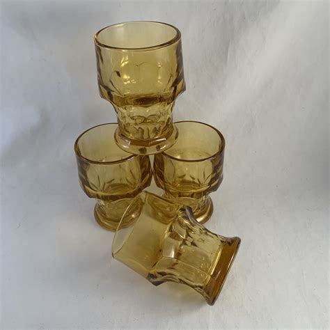 Set Of 4 Amber Georgian 8 Oz Glasses Retro Amber Glassware Amber