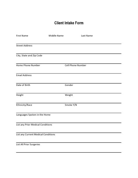 printable client intake forms  templates templatelab
