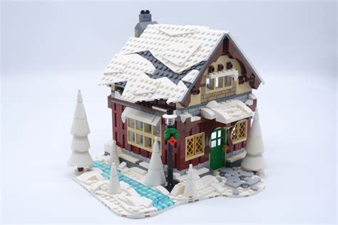 lego moc winter village snowy cabin  brickwood creations