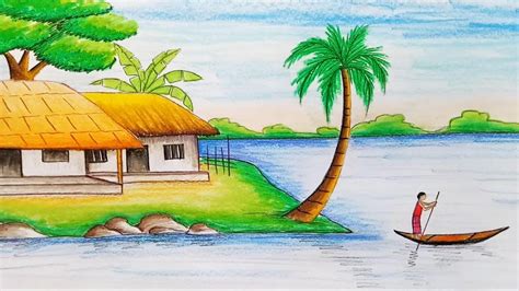 pencil step village scenery drawing pictures www picturesboss