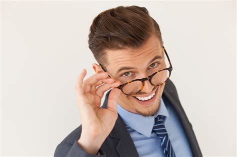 Free Photo Joyful Stylish Business Man Taking Glasses Off