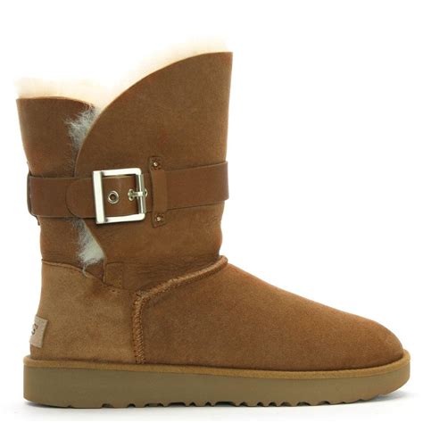 ugg jaylyn chestnut suede buckle twinface ankle boots  brown lyst