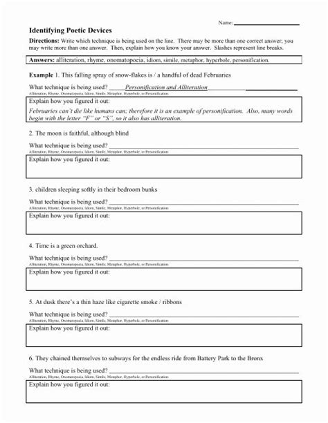 literary devices worksheet